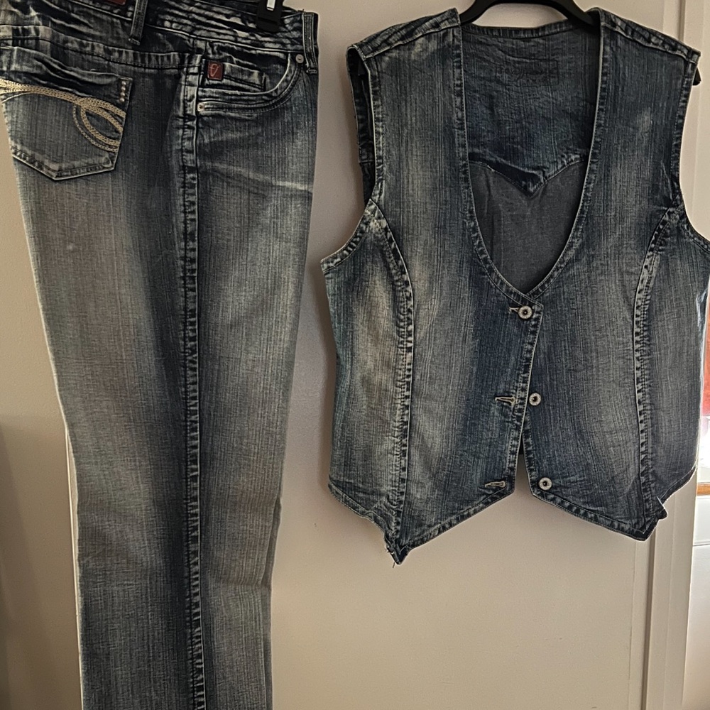 Foxy Jeans, a brand from Tall Girl Store, with matching jean vest.  Size 17